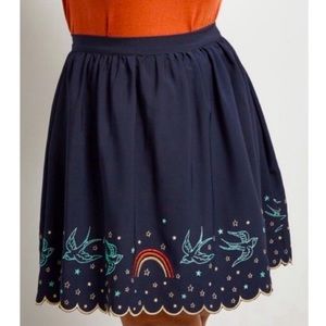ModCloth rainbow and bird skirt